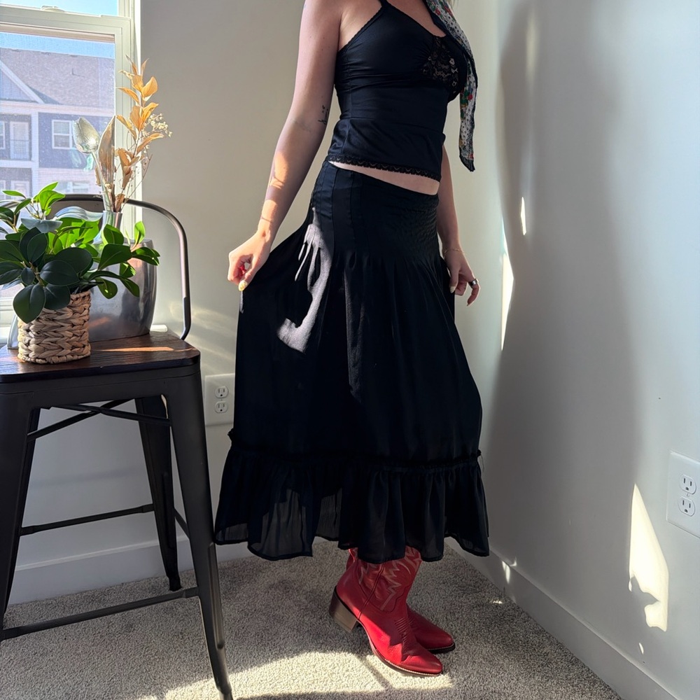 Vintage 90s Mossimo Black Maxi Skirt with Ruffle Hem